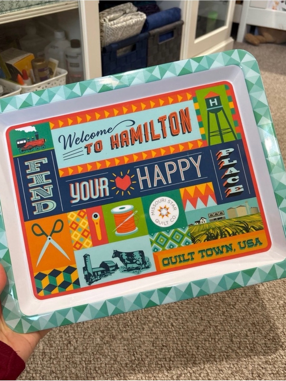 Welcome to Hamilton Decorative Tin Tray - Teal & Multi